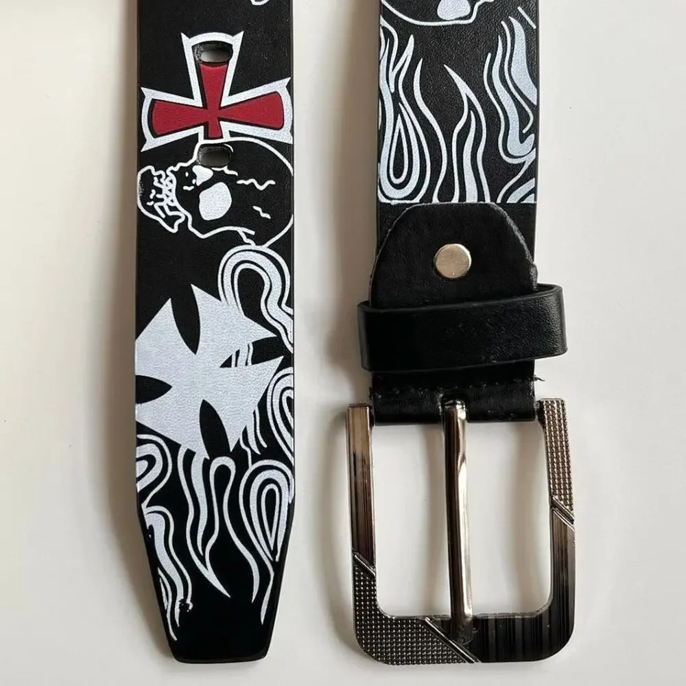 y2k style black skeleton skull goth emo black belt